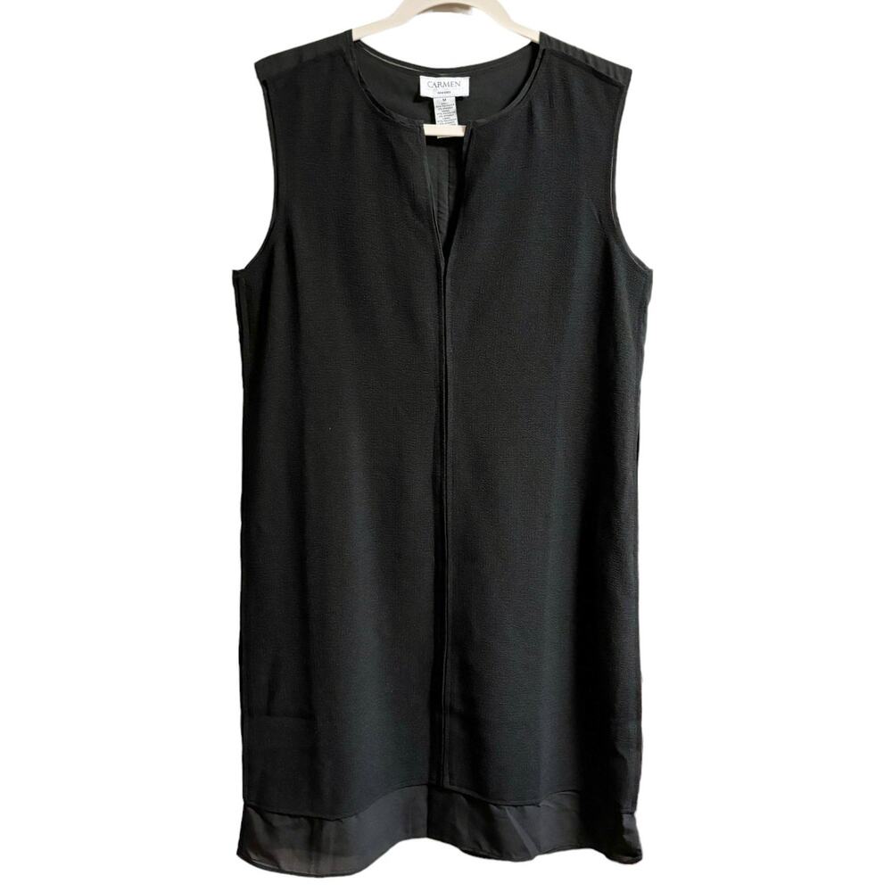 CARMEN MARC VALVO Simple Chic Sleeveless Little Black Shift Dress  SZ M